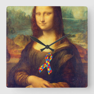 Mona Lisa With Puzzle Ribbon Quadratische Wanduhr