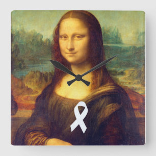 Mona Lisa With White Ribbon Quadratische Wanduhr