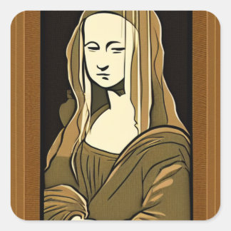 Mona Lisa Wood Carving Style Sepia Linie Art Quadratischer Aufkleber