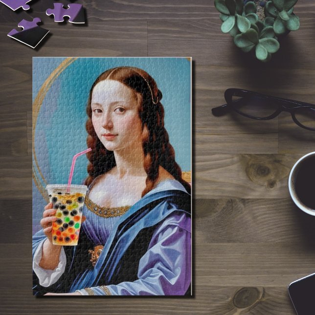 Mona Lisas Bubble-Tea-Moment – 1014-Teile-Puzzle  Puzzle (Von Creator hochgeladen)