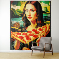 Mona Lisas Pizzamoment Extra Large Tapestry