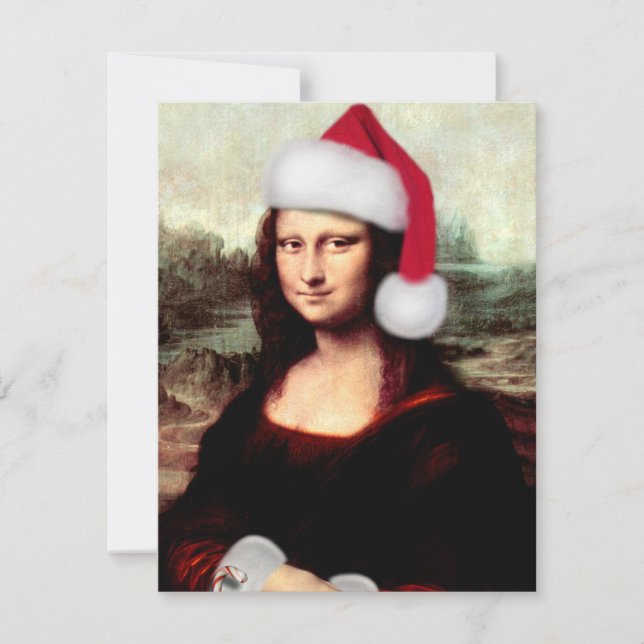 Mona Lisas Weihnachtszeit-Weihnachtsmannmütze Einladung (Vorderseite)