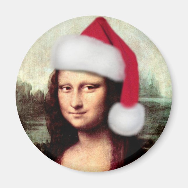 Mona Lisas Weihnachtszeit-Weihnachtsmannmütze Magnet (Vorne)