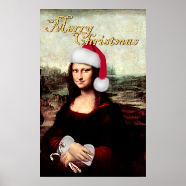 Mona Lisas Weihnachtszeit-Weihnachtsmannmütze Poster (Vorne)