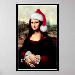 Mona Lisas Weihnachtszeit-Weihnachtsmannmütze Poster
