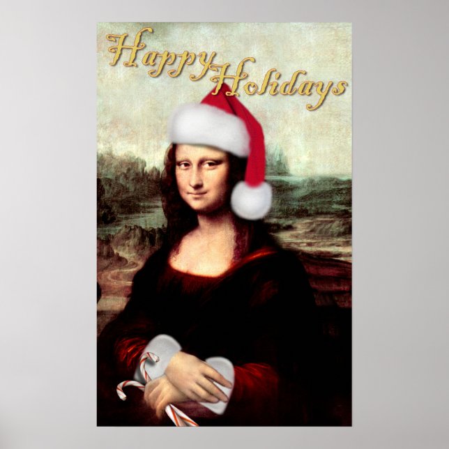 Mona Lisas Weihnachtszeit-Weihnachtsmannmütze Poster (Vorne)