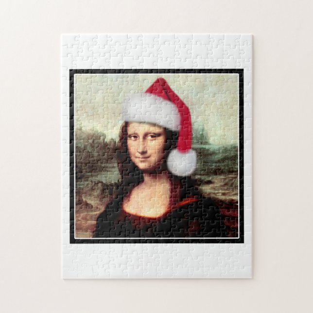 Mona Lisas Weihnachtszeit-Weihnachtsmannmütze Puzzle (Vertikal)