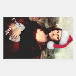 Mona Lisas Weihnachtszeit-Weihnachtsmannmütze Rechteckiger Aufkleber