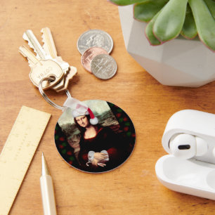 Mona Lisas Weihnachtszeit-Weihnachtsmannmütze Schlüsselanhänger