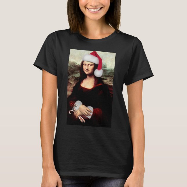 Mona Lisas Weihnachtszeit-Weihnachtsmannmütze T-Shirt (Vorderseite)