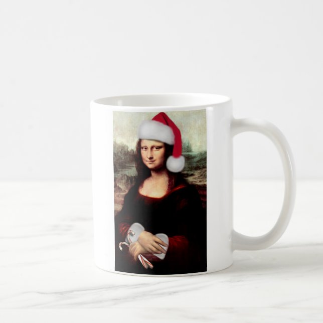 Mona Lisas Weihnachtszeit-Weihnachtsmannmütze Tasse (Rechts)