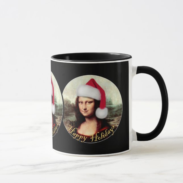 Mona Lisas Weihnachtszeit-Weihnachtsmannmütze Tasse (Rechts)
