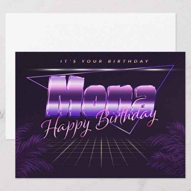 Mona Name Vorname lila retro Karte Geburtstag (Vorne/Hinten)