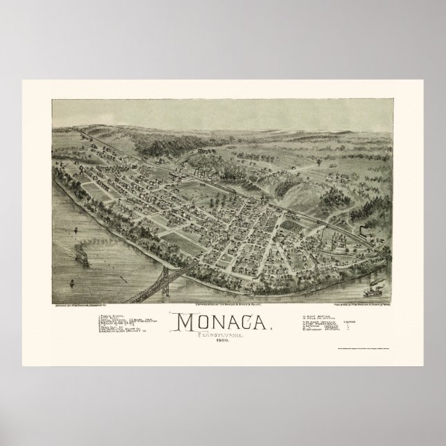 Monaca, PA Panorama Karte - 1900 Poster (Vorne)