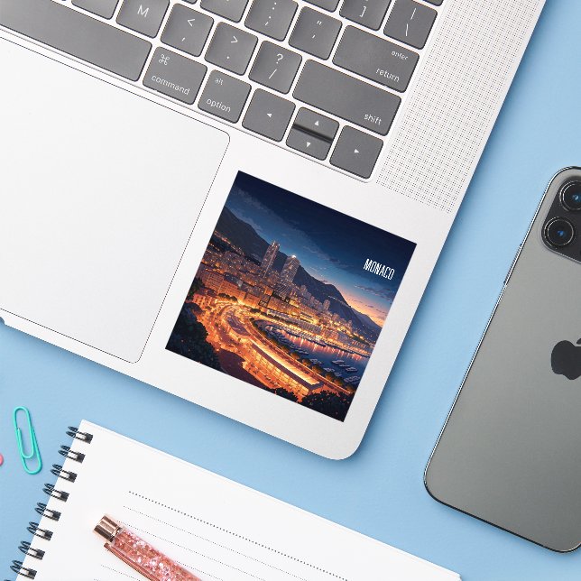 Monaco Aufkleber (Laptop mit iPhone)