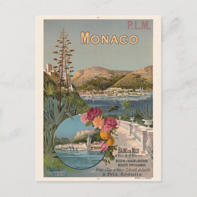 Monaco Bains de Mer Vintage Poster 1896 Postkarte (Vorderseite)