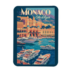 Monaco Côte d'Azur Illustration Reise Kunst Vintag Magnet