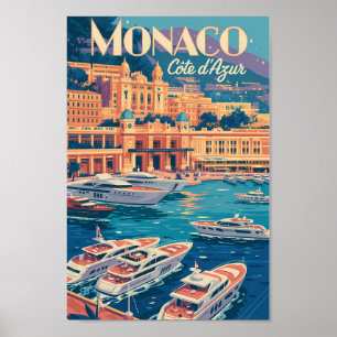 Monaco Côte d'Azur Illustration Reise Kunst Vintag Poster