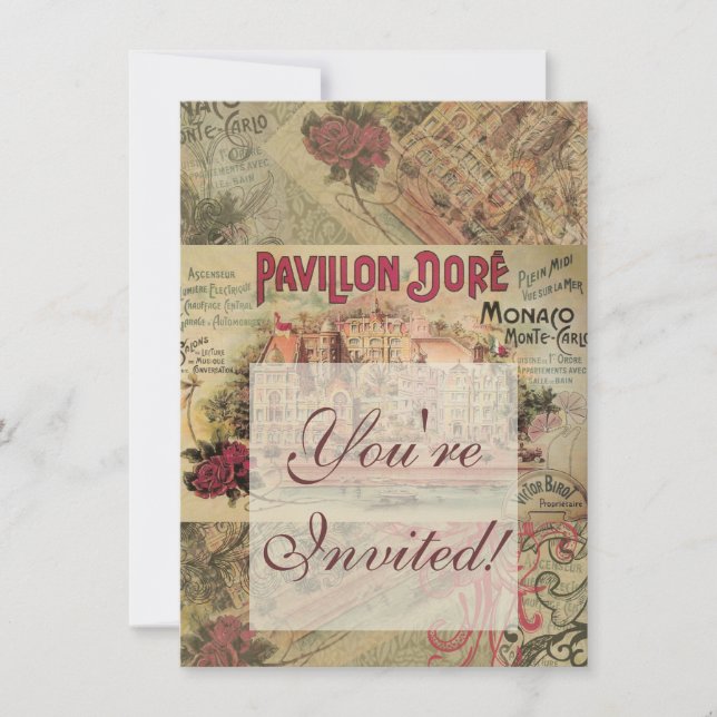 Monaco Extravagante Vintage Riviera Frankreich Einladung (Vorderseite)