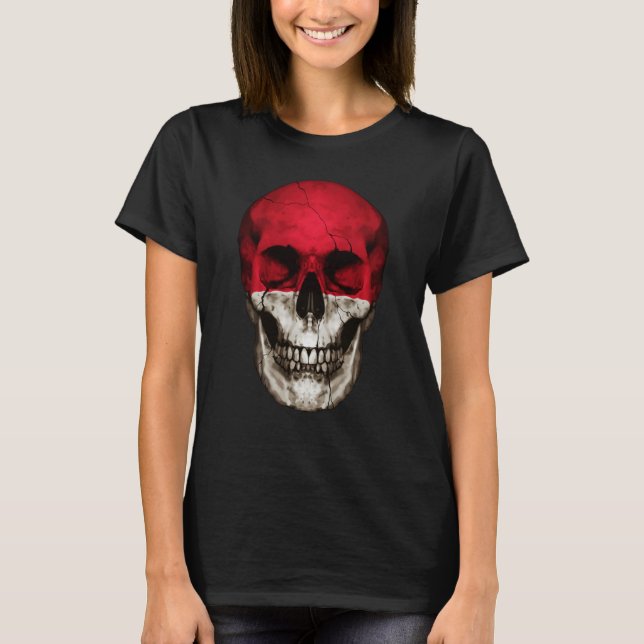 Monaco Flag Skull Monacan Roots Proud Patriotic T-Shirt (Vorderseite)