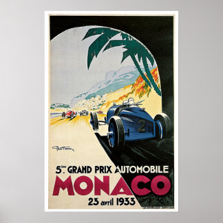Monaco Grand Prix 1933 Vintage Reiseposter Poster