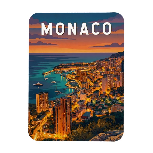 Monaco Illustration Reise Kunst Vintage Magnet (Vertikal)