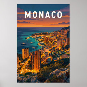 Monaco Illustration Reise Kunst Vintage Poster