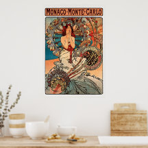 Monaco Monte Carlo Alphonse Mucha Vintage Kunst