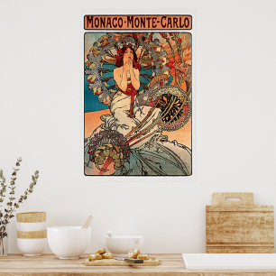 Monaco Monte Carlo Alphonse Mucha Vintage Kunst Poster