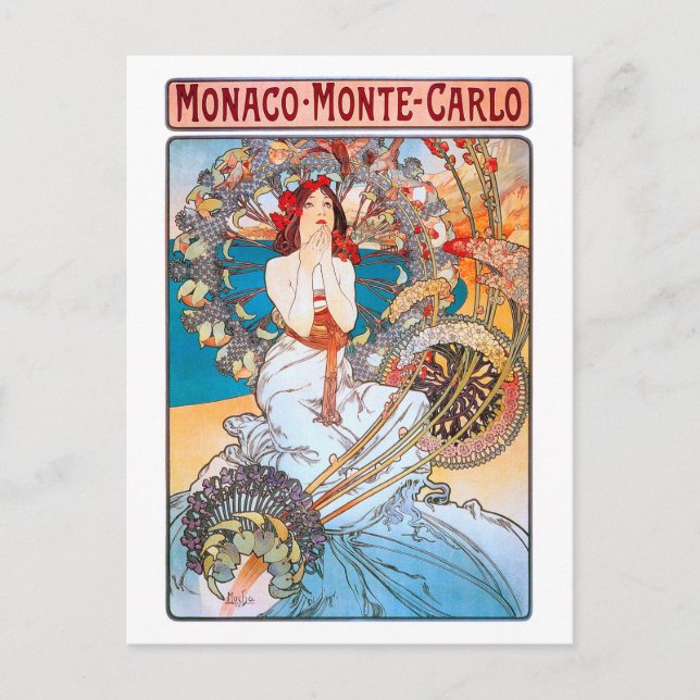 Monaco, Monte-Carlo, Mucha Postkarte (Vorderseite)