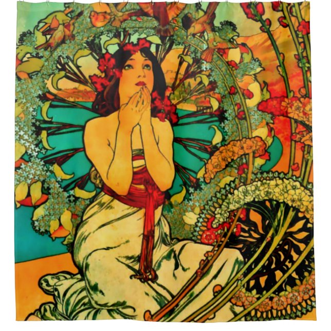 Monaco Monte Carlo Poster von Alphonse Mucha Duschvorhang (Vorderseite)