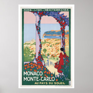 Monaco Monte Carlo Vintage Reiseposter - Gerahmt Poster