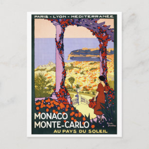 Monaco. Monte-Carlo Vintage Reiseposter Restaurier Postkarte