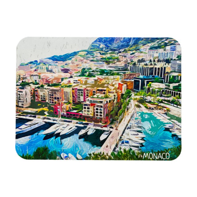 Monaco Oil Paint Marina Yacht Port Magnet (Horizontal)