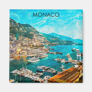 Monaco Öl Paint Illustration Reiseport Magnet