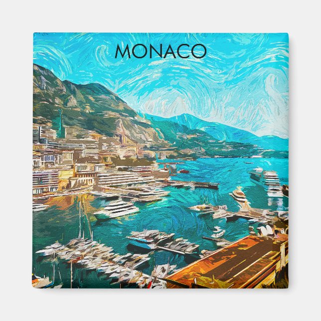 Monaco Öl Paint Illustration Reiseport Magnet (Vorne)