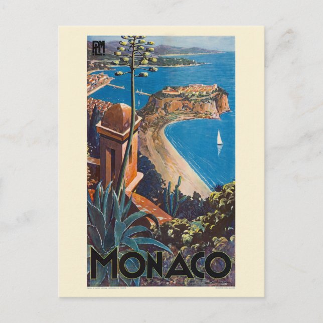 Monaco PLM Vintag Post 1925 Poster Postkarte (Vorderseite)