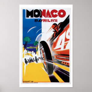 Monaco Race Car Vintage Art Print Poster