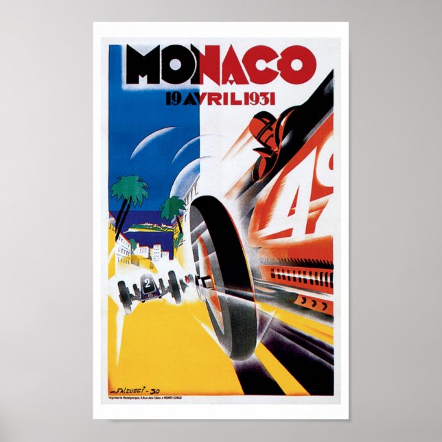 Monaco Race Car Vintage Art Print Poster (Vorne)