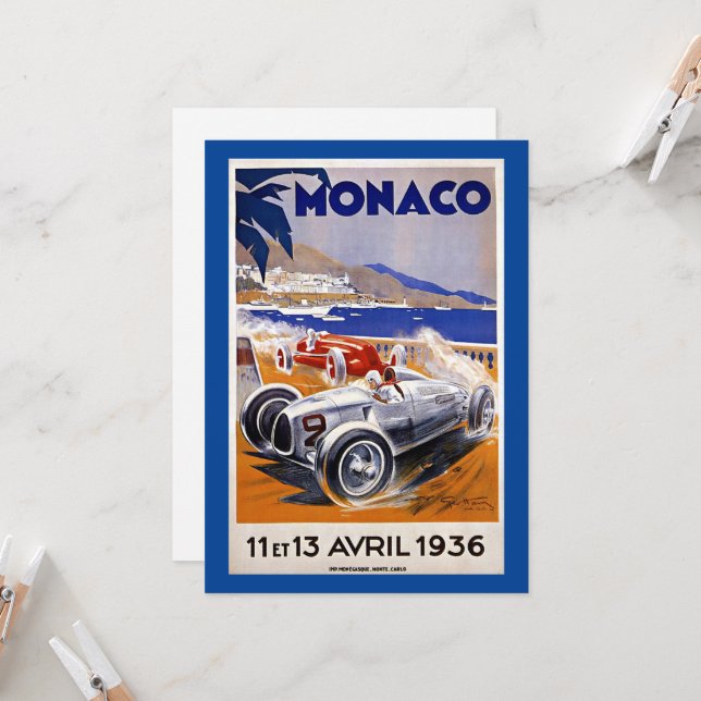 Monaco Reiseplakat, Auto 1936, (Vorderseite/Rückseite Beispiel)