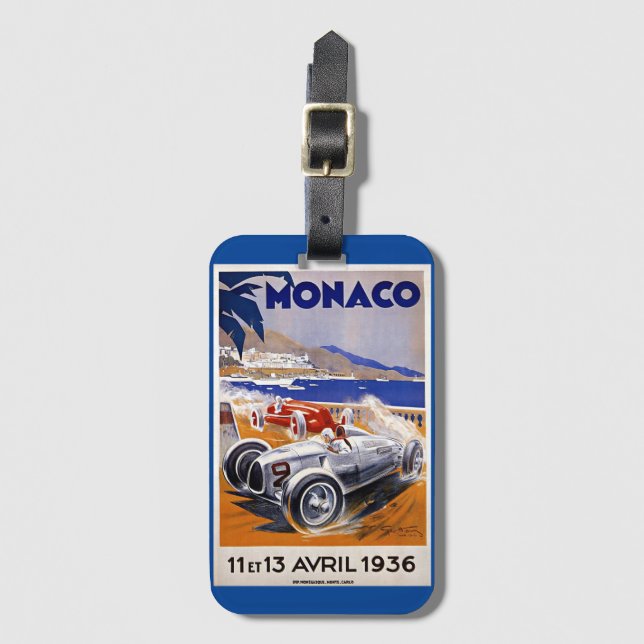 Monaco Reiseplakat, Auto 1936, Gepäckanhänger (Vorderseite Vertikal)