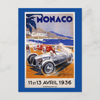 Monaco Reiseplakat, Auto 1936, Postkarte