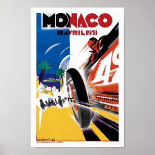 Monaco-Rennen-Auto-Vintages Kunst-Druck-Plakat Poster