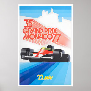 Monaco-Rennposter Rennwagen Kunst 1977 Druck Grand Poster