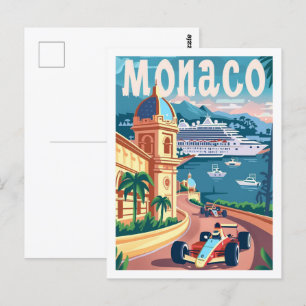 Monaco-Schaltkreis Vintage Berühmter Reiseort Postkarte