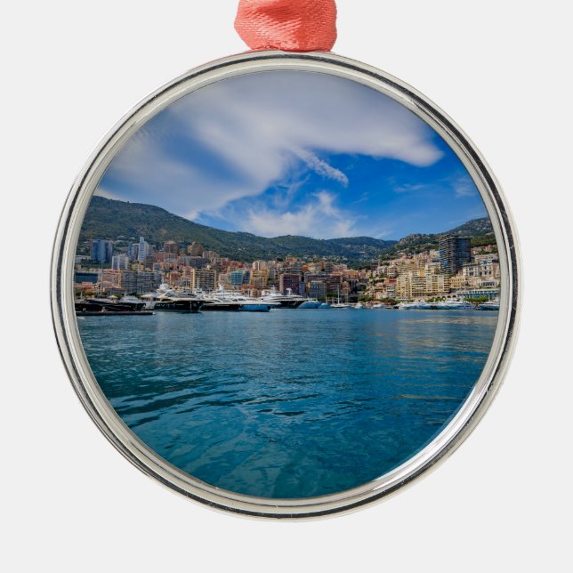 Monaco-Skyline Silbernes Ornament (Vorne)