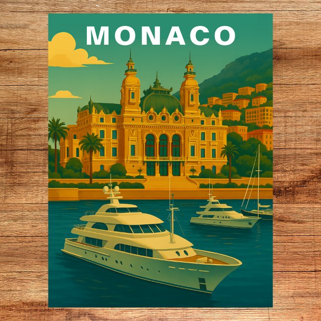 Monaco Vintage Mediterranean Harbor & Yacht Postkarte (Monaco Vintage Mediterranean Harbor & Yacht Postcard
)