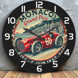 Monaco Vintage Racing Poster Große Wanduhr