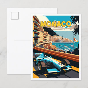 Monaco Vintage Reise Illustration Postkarte