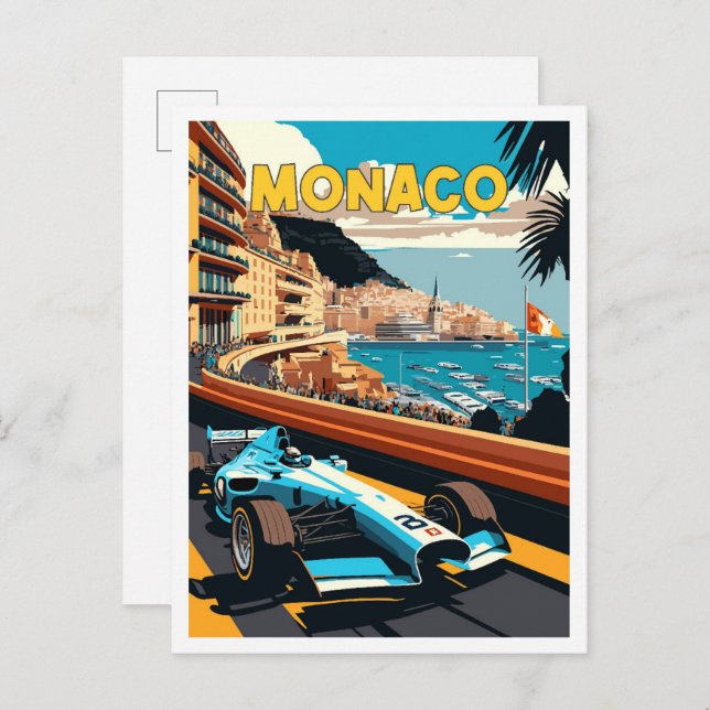 Monaco Vintage Reise Illustration Postkarte (Vorne/Hinten)